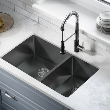 Rivage 33"x20" Stainless Steel, Dual Basin, Undermount Kitchen Sink, Black