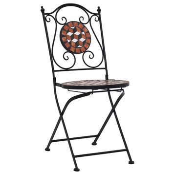 vidaXL Folding Bistro Chairs 2 Pcs Mosaic Bistro Outdoor Chair Brown Ceramic