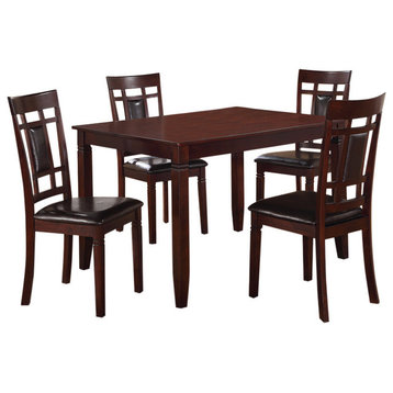 Benzara BM167129 Wooden & Leather 5 Pieces Dining Set In Brown & Black