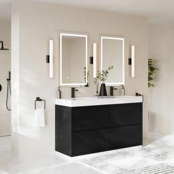 Boutique Bath Vanity, Black, 60", Double Sink, Freestanding