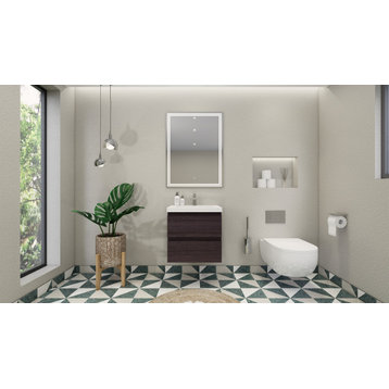 Belli 24" Wall Mounted Single Bathroom Vanity Set, Dark Gray Oak, Glossy White Top