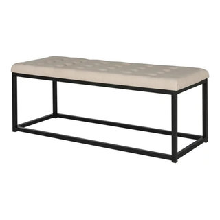 Transitional Bench Transitional Style Bench with Tufted Seat and Parsons Metal Legs ...