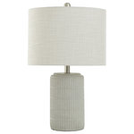 StyleCraft - Joni Ceramic Table Lamp-Natural Cement Grey Finish-Heathered Off/White Drum - Whether you want it in the living room or study, the Joni table lamp is a versatile way to bring light into a room. It is made of ceramic, so you can be certain it is not going anywhere, and features a Natural Cement Grey finish. Brilliant illumination shines through the round, heathered off-white shade, so you can bring warmth into any room of your house.