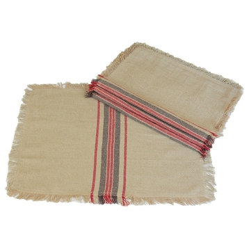 Natural Linen Stripe Placemats, 14"x20", Set of 4