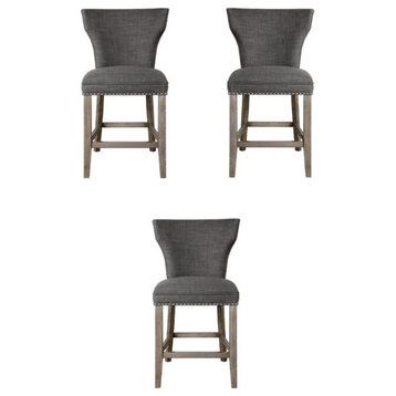 Home Square 25" Upholstered Counter Stool in Charcoal and Gray - Set of 3