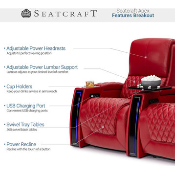 Seatcraft Apex Home Theater Seating, Red, Row of 1