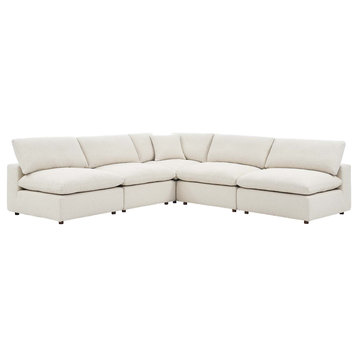 Commix Down Filled Overstuffed Boucle Fabric 5-Piece Sectional Sofa, Ivory