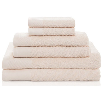 6 Piece Egyptian Cotton Basketweave Towel Set, Ivory