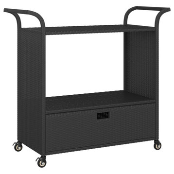 Vidaxl Bar Cart With Drawer Black 39.4"x17.7"x38.2" Poly Rattan