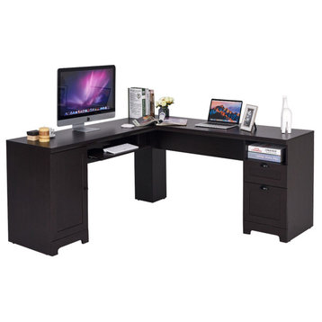 Costway L-Shaped Corner Computer Desk Writing Table Study w/ Drawers Storage