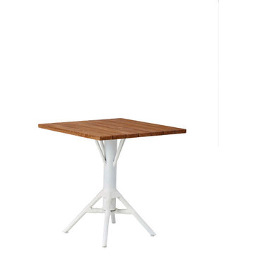 Nicole Outdoor Cafe Table, White Base, 28" Square Teak Top