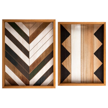 True North Decorative Wooden Trays, 2-Piece Set, 17.5"x13.25", Brown