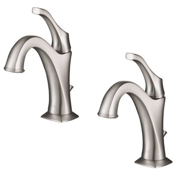 Kraus Arlo Single Handle Basin Faucet, Lift Rod Drain, Spot-Free SS, Set of 2