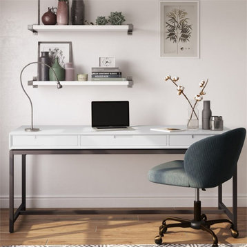 Simpli Home Banting Solid Hardood Industrial 72 " Desk in White
