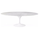 Casa Space Decor - Modern Replica Tulip Marble Oval Dining Table 77"W, White, 77x47x30h - The top is made from solid White Carera looking Marble with White Aluminium powder coated base. Easy to Clean with Damp Cloth, assemble. Two pieces included (Base and Top) to assemble the Product. It can accommodate at least 8 Diners