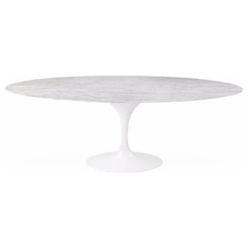 Modern Replica Tulip Marble Oval Dining Table 77"W, White, 77x47x30h