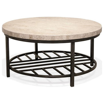 Riverside Furniture Capri Round Travertine Stone Top Coffee Table in Alabaster