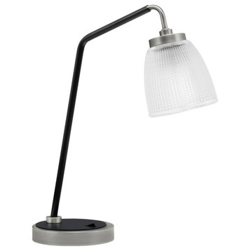1-Light Desk Lamp, Graphite/Matte Black Finish, 5" Clear Ribbed Glass