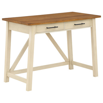 Milford Rustic Writing Desk With Drawers, Antique White Finish