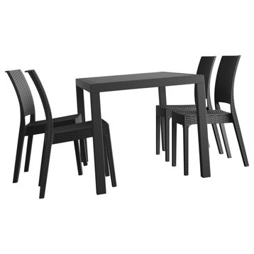 Orlando Wickerlook Square Dining Set 5 Piece With Florida Side Chairs, Dark Gray