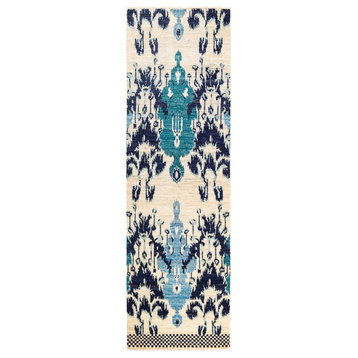 Modern, One-of-a-Kind Hand-Knotted Area Rug Ivory, 2'7"x8'7"