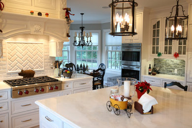 Large kitchen photo in Boston with ceramic backsplash