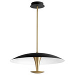 Oxygen - Spacely Pendant, 1-Light, LED, Black, Aged Brass, Matte White Shade, 25.625"W - The Spacely Pendant is sleek & modern with its half-domed shade & stark contrast between black & aged brass, perfect for over your dining table, in your kitchen, hanging from your foyer or anywhere in-between.