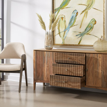 Selby Solid Sheesham Wood Two Door Three Drawer Credenza with Slightly Arched Sk
