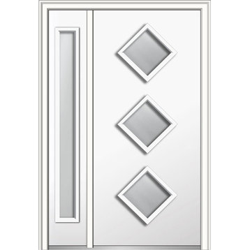 Clear 3-Lite Diamond Fiberglass Door With Sidelite, 51"x81.75", LH Inswing