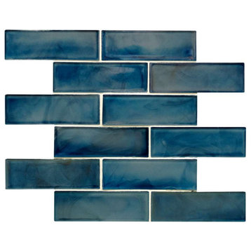 Blue Shimmer 2x6 Glossy Glass Subway Tile, Sample