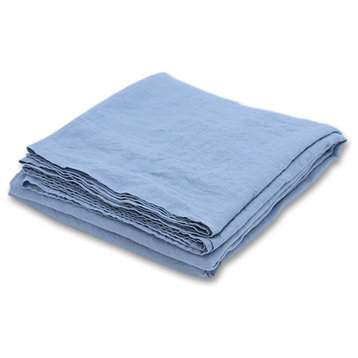Stone Washed Bed Linen Flat Sheet, Stone Blue, Twin