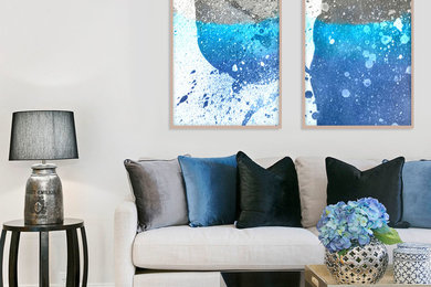 Blue print set, Extra large wall art, Large minimalist art, Painting diptych