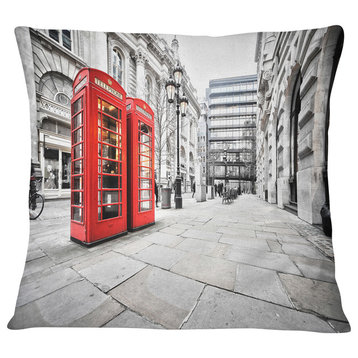 Phone Booths on Street Cityscape Throw Pillow, 16"x16"