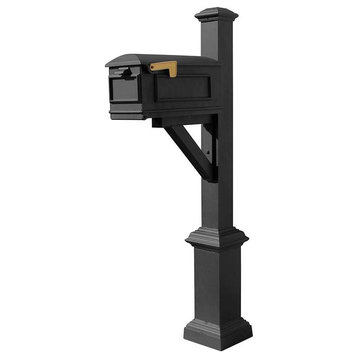 Westhaven System With Lewiston Mailbox, Square Base, Pyramid Finial, Black