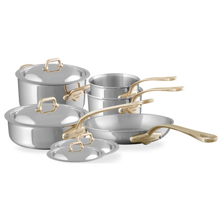 Mauviel M'Cook B Stainless Steel 9-Piece Cookware Set With Brass Handles