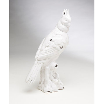 Cockatoo Ceramic Statue, Distressed White Finish