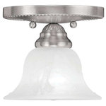Livex Lighting - Edgemont Ceiling Mount, Brushed Nickel - This one light flush mount from the Edgemont collection is a fine and handsome fixture that features white alabaster glass. Edgemont is comprised of traditional iron forms in a brushed nickel finish.