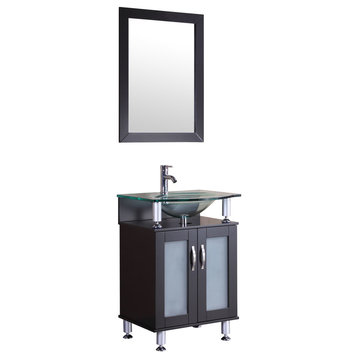 LessCare Vanity Cabinet LV1-24B With Sink Glass Top and Mirror