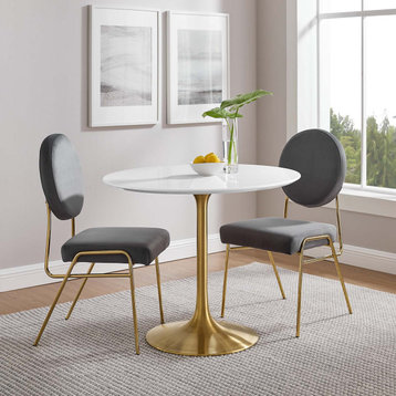 Lippa 36" Round Wood Dining Table in Gold White