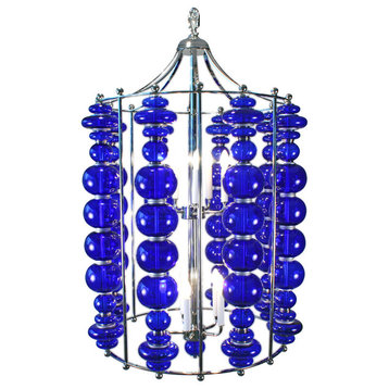 Modern Cobalt Blue Blown Art Glass Chandelier