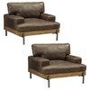 Home Square 2 Piece Leather Accent Chair Set in Oak and Distress Chocolate