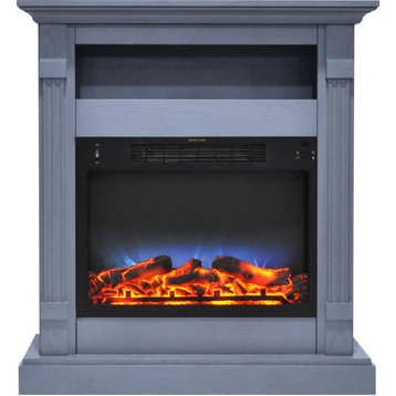 Sienna 34" Electric Fireplace With Multi-Color LED Insert and Slate Blue Mantel