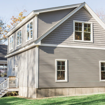 Garage with Shed Dormer, gray siding and shakes