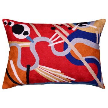 Lumbar Decorative Pillow Cover Red Modern Kandinsky Intuitive Flow II Wool 14x20