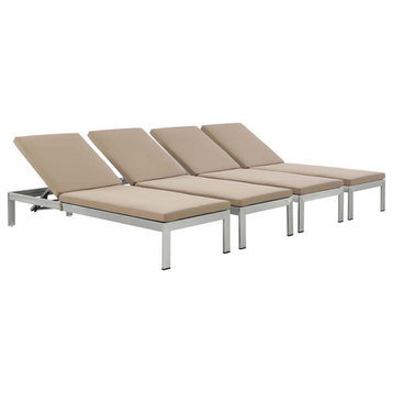 Pemberly Row Modern Fabric Patio Chaise Lounge in Brown (Set of 4)