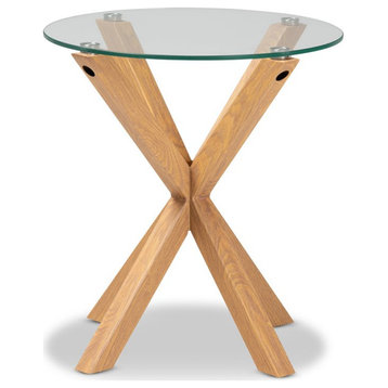 Baxton Studio Lida Glass and Wood Finished End Table