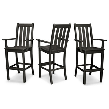 Polywood Vineyard Bar Arm Chair 3-Pack, Black
