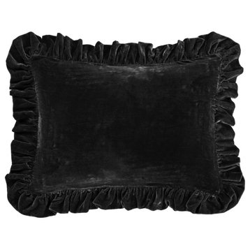 Stella Silk Velvet Oblong Pillow, 16 x 21, Black