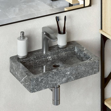 vidaXL Wall-mounted Sink Gray Marble Bathroom Sink Wash Bowl Natural Stone Basin, Gray