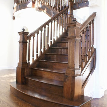 Straight And Platform Stair With Wooden Balustrade